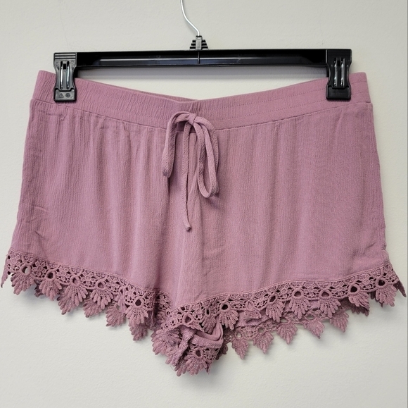 Breeze Ever Pants - Breeze Ever Flowy Lace trim Short Pink Mauve XL